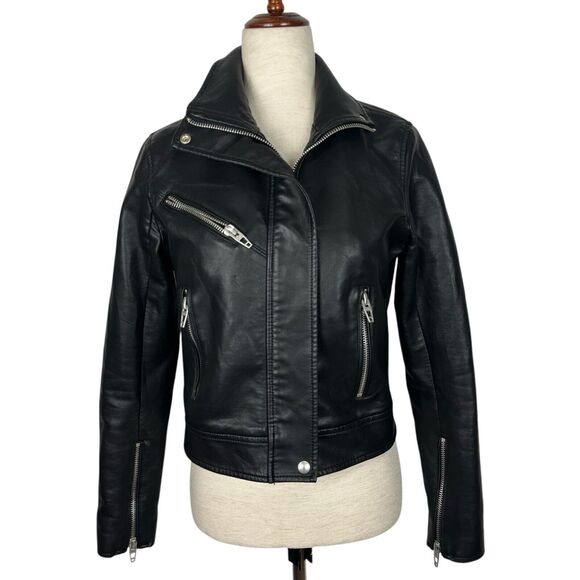 Blank NYC Jacket Women Small Black Vegan Leather Moto Cropped Biker Rock Edgy - Picture 1 of 12